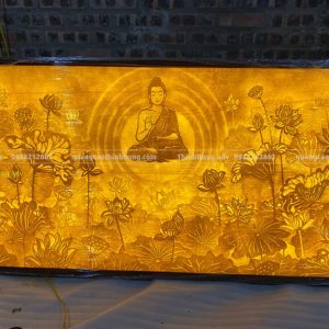 TRANH TRÚC CHỈ ĐỨC PHẬT NGỒI TRÊN ĐÓA SEN