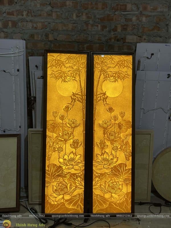 Tranh Trúc Chỉ Sen Trăng Trúc Đối Xứng